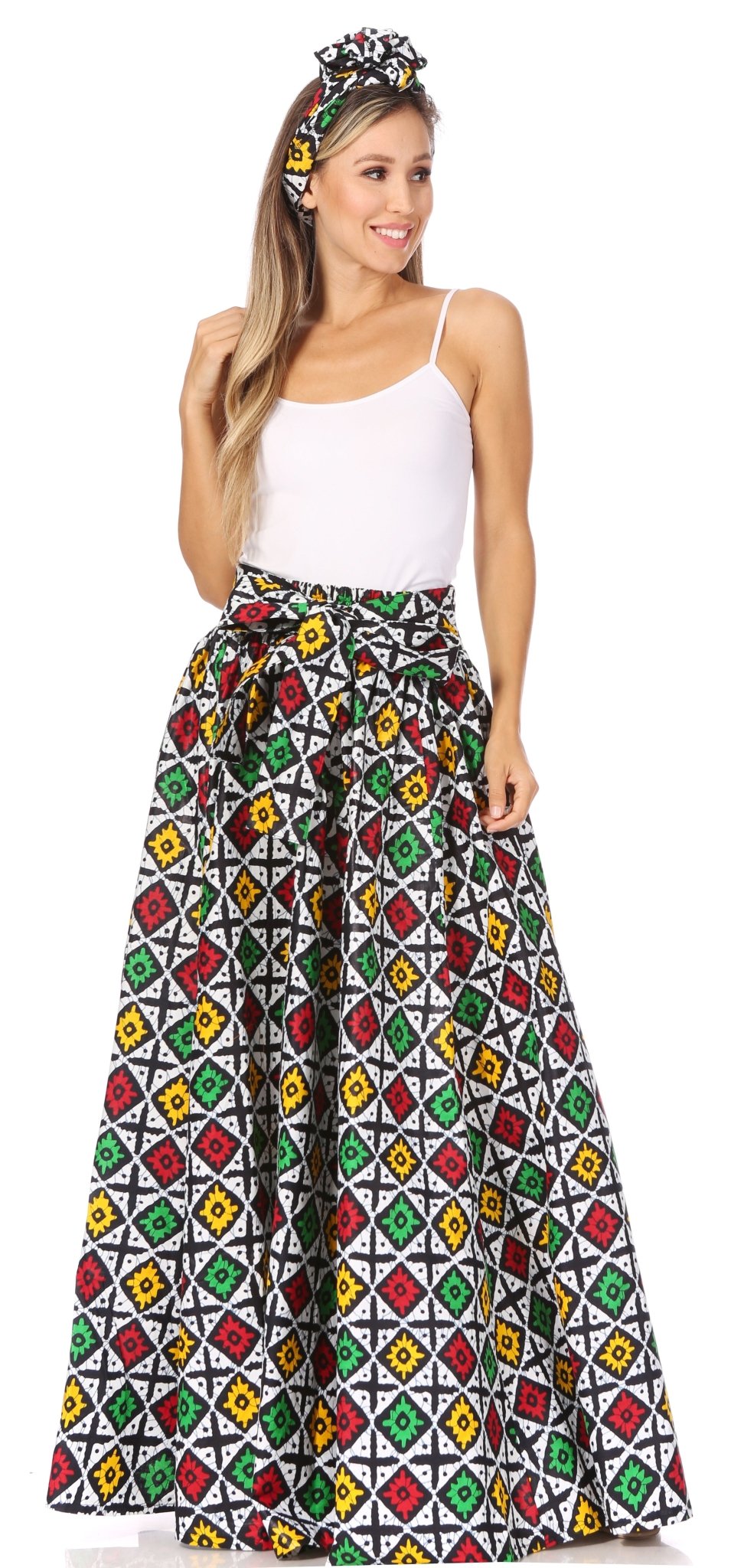 Sakkas Asma's Second Convertible Traditional Wax Print Maxi Skirt with Adjustable Straps - Buy One, Get One 50% Off skirts La Vie Bien Sakkas Asma's Second Convertible Traditional Wax Print Maxi Skirt with Adjustable Straps - Buy One, Get One 50% Off