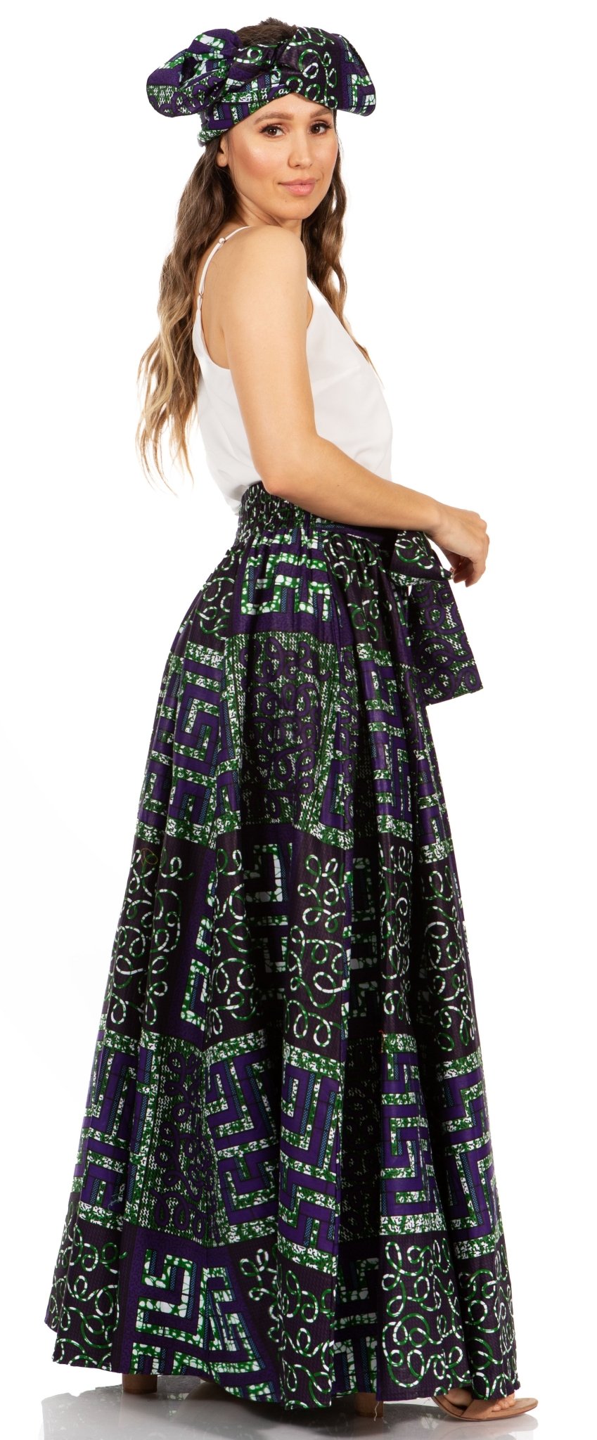 Sakkas Asma's Second Convertible Traditional Wax Print Maxi Skirt with Adjustable Straps - Buy One, Get One 50% Off skirts La Vie Bien Sakkas Asma's Second Convertible Traditional Wax Print Maxi Skirt with Adjustable Straps - Buy One, Get One 50% Off
