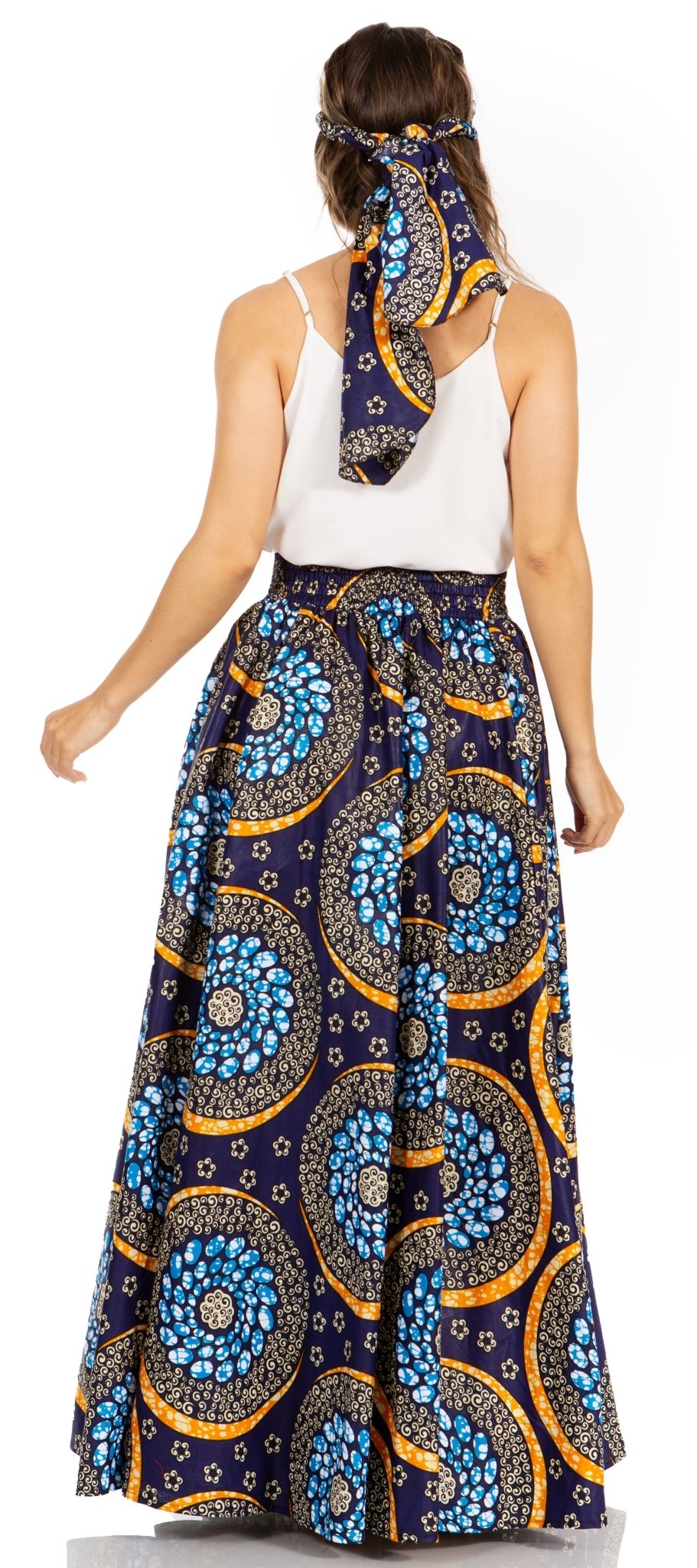 Sakkas Asma's Second Convertible Traditional Wax Print Maxi Skirt with Adjustable Straps - Buy One, Get One 50% Off skirts La Vie Bien Sakkas Asma's Second Convertible Traditional Wax Print Maxi Skirt with Adjustable Straps - Buy One, Get One 50% Off
