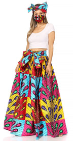 Sakkas Asma's Second Convertible Traditional Wax Print Maxi Skirt with Adjustable Straps - Buy One, Get One 50% Off skirts La Vie Bien Sakkas Asma's Second Convertible Traditional Wax Print Maxi Skirt with Adjustable Straps - Buy One, Get One 50% Off