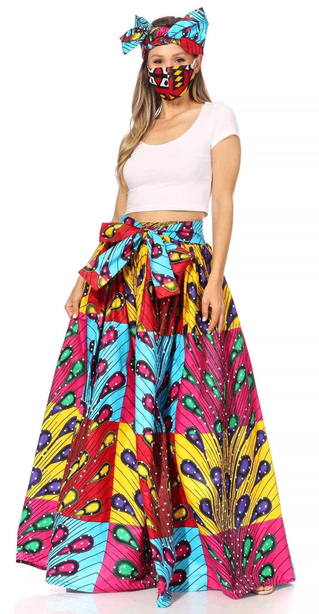 Sakkas Asma's Second Convertible Traditional Wax Print Maxi Skirt with Adjustable Straps - Buy One, Get One 50% Off skirts La Vie Bien Sakkas Asma's Second Convertible Traditional Wax Print Maxi Skirt with Adjustable Straps - Buy One, Get One 50% Off