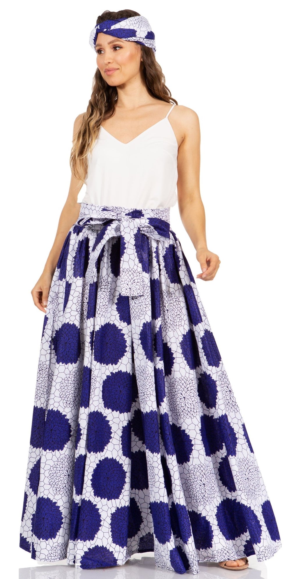 Sakkas Asma's Second Convertible Traditional Wax Print Maxi Skirt with Adjustable Straps - Buy One, Get One 50% Off skirts La Vie Bien Sakkas Asma's Second Convertible Traditional Wax Print Maxi Skirt with Adjustable Straps - Buy One, Get One 50% Off