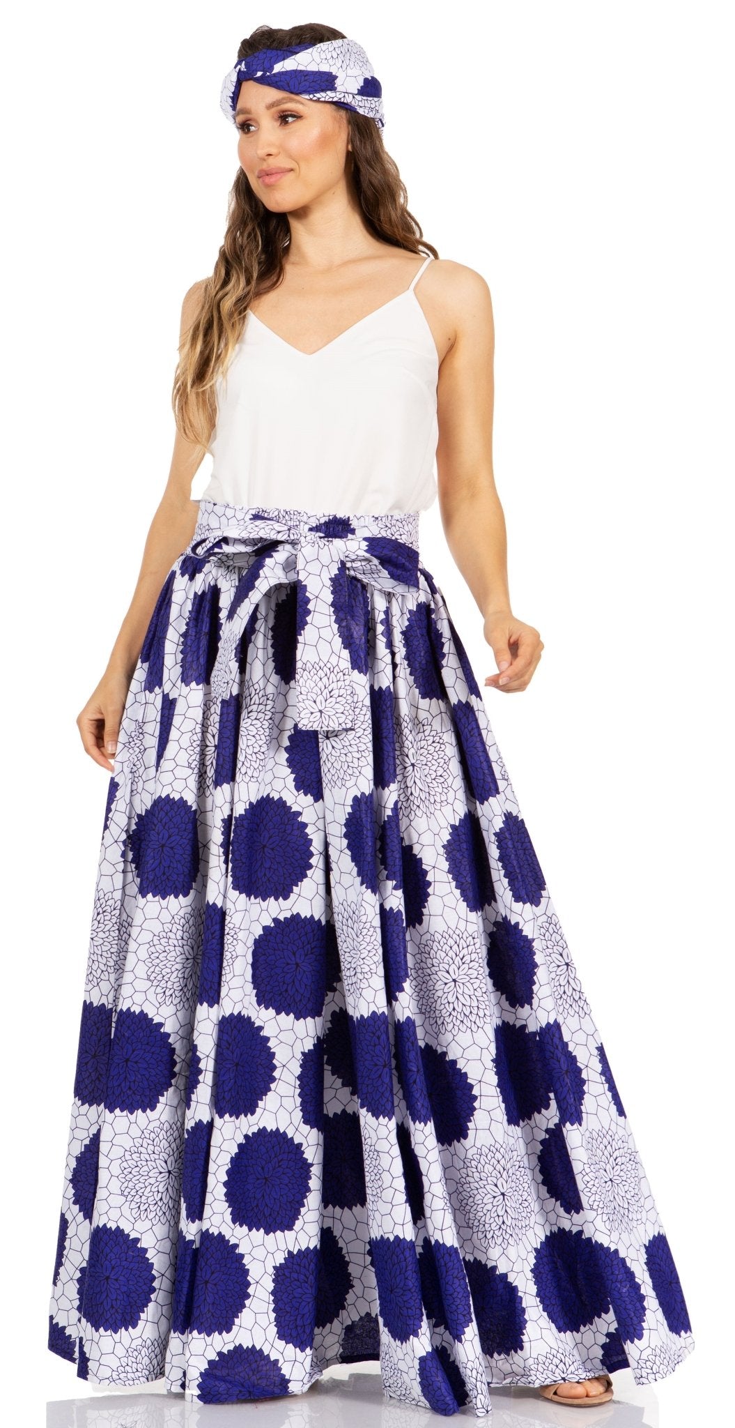 Sakkas Asma's Second Convertible Traditional Wax Print Maxi Skirt with Adjustable Straps - Buy One, Get One 50% Off skirts La Vie Bien Sakkas Asma's Second Convertible Traditional Wax Print Maxi Skirt with Adjustable Straps - Buy One, Get One 50% Off