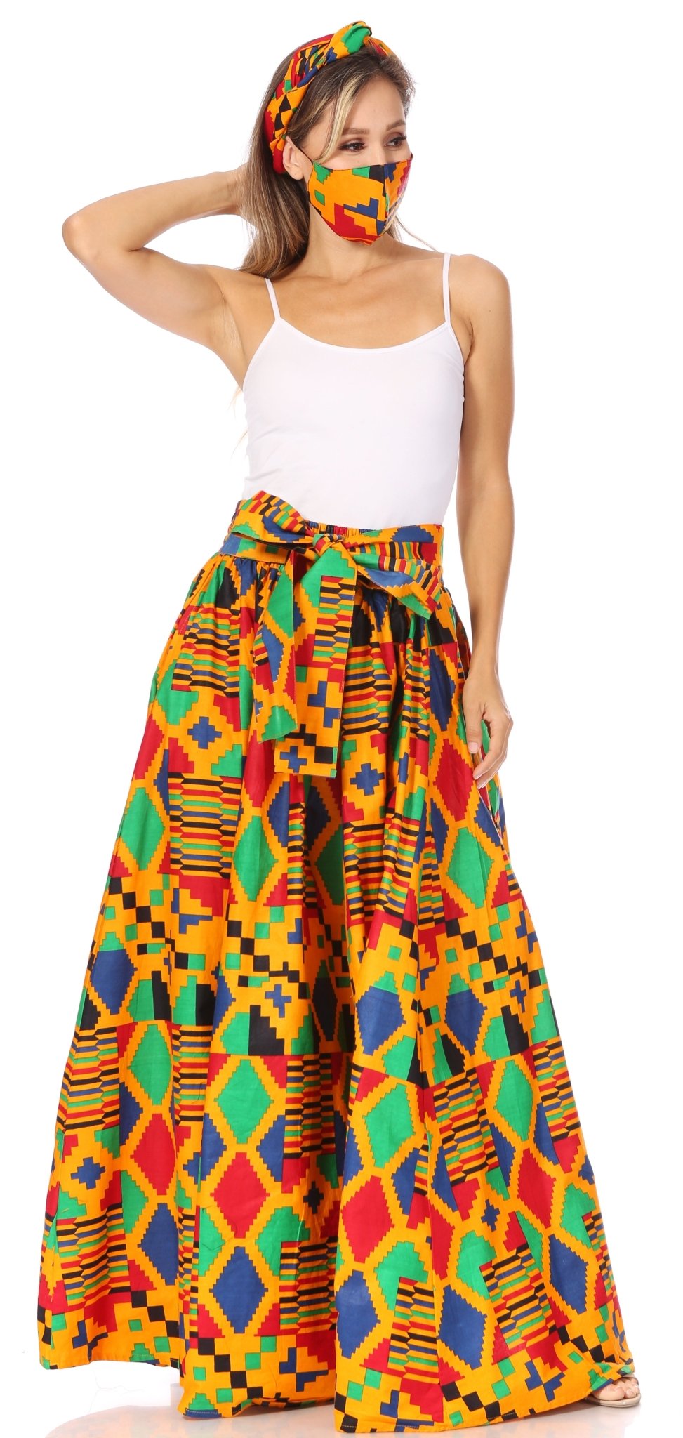 Sakkas Asma's Second Convertible Traditional Wax Print Maxi Skirt with Adjustable Straps - Buy One, Get One 50% Off skirts La Vie Bien Sakkas Asma's Second Convertible Traditional Wax Print Maxi Skirt with Adjustable Straps - Buy One, Get One 50% Off