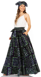 Sakkas Asma's Second Convertible Traditional Wax Print Maxi Skirt with Adjustable Straps - Buy One, Get One 50% Off skirts La Vie Bien Sakkas Asma's Second Convertible Traditional Wax Print Maxi Skirt with Adjustable Straps - Buy One, Get One 50% Off