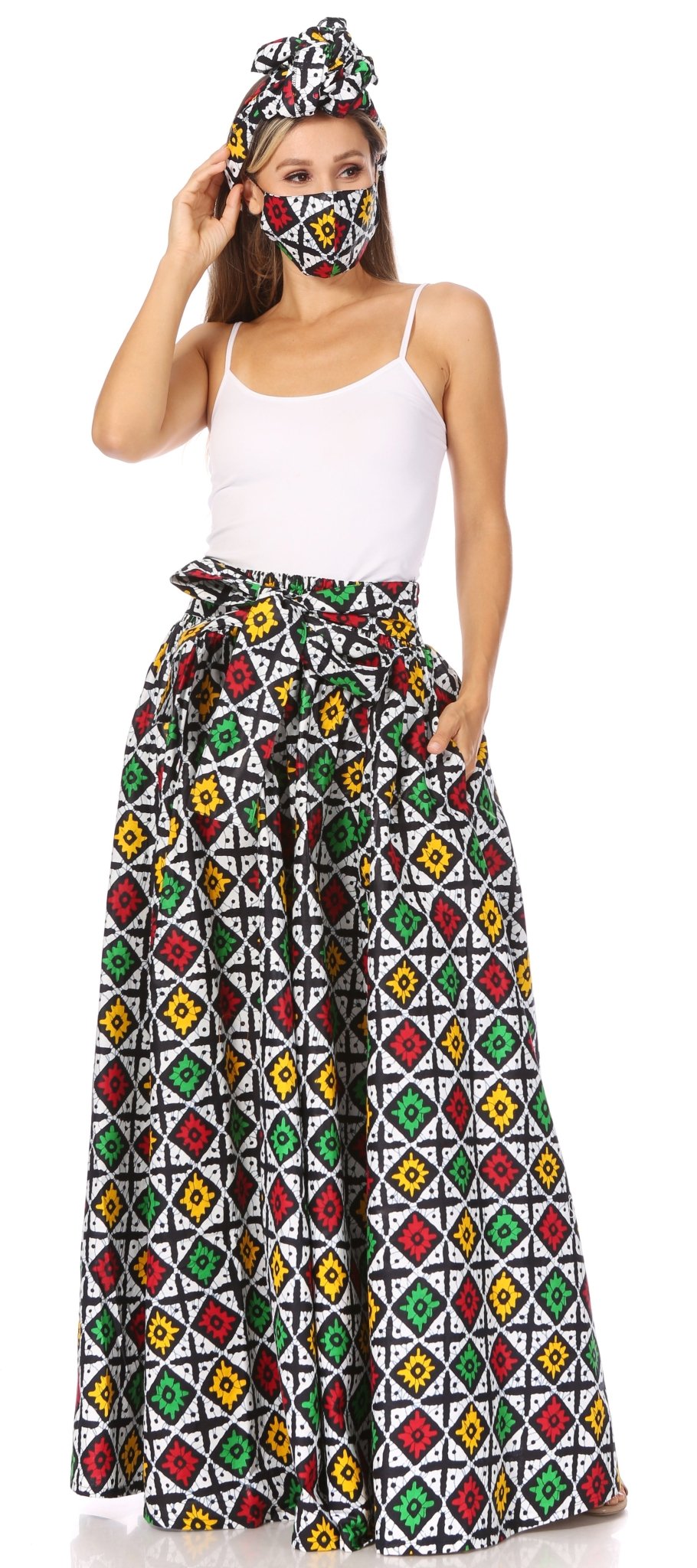 Sakkas Asma's Second Convertible Traditional Wax Print Maxi Skirt with Adjustable Straps - Buy One, Get One 50% Off skirts La Vie Bien Sakkas Asma's Second Convertible Traditional Wax Print Maxi Skirt with Adjustable Straps - Buy One, Get One 50% Off