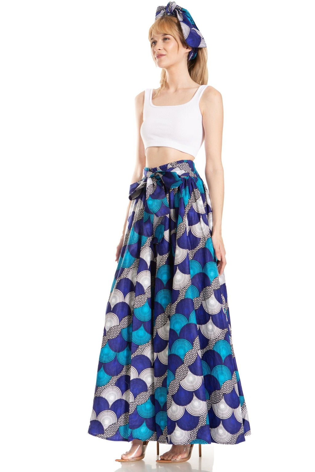 Sakkas Asma's Second Convertible Traditional Wax Print Maxi Skirt with Adjustable Straps - Buy One, Get One 50% Off skirts La Vie Bien Sakkas Asma's Second Convertible Traditional Wax Print Maxi Skirt with Adjustable Straps - Buy One, Get One 50% Off