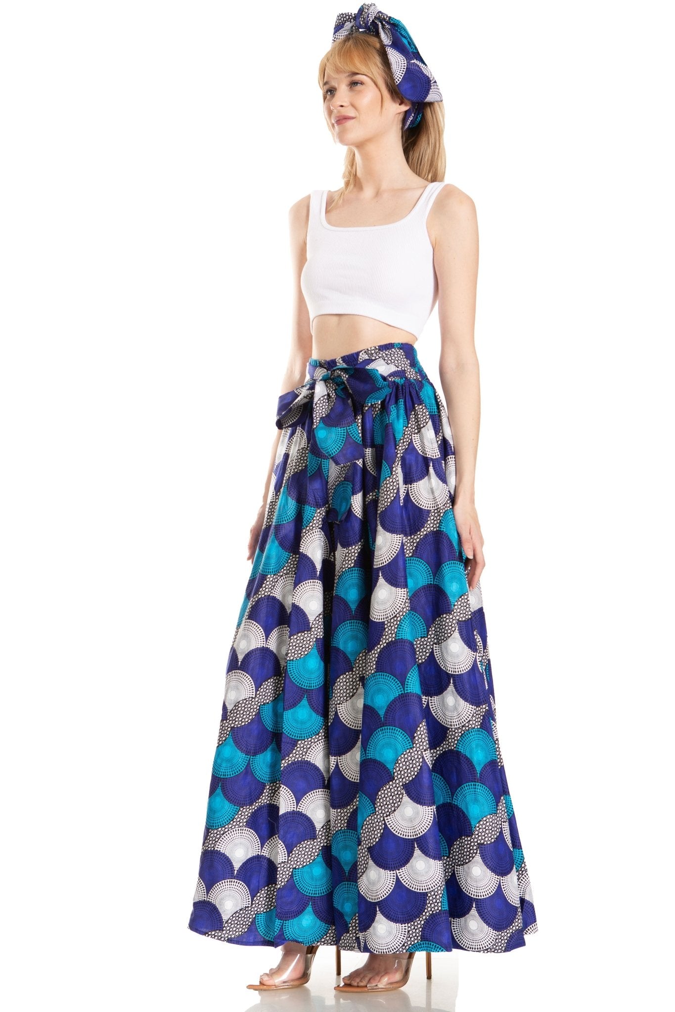 Sakkas Asma's Second Convertible Traditional Wax Print Maxi Skirt with Adjustable Straps - Buy One, Get One 50% Off skirts La Vie Bien Sakkas Asma's Second Convertible Traditional Wax Print Maxi Skirt with Adjustable Straps - Buy One, Get One 50% Off