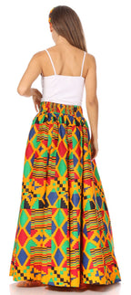 Sakkas Asma's Second Convertible Traditional Wax Print Maxi Skirt with Adjustable Straps - Buy One, Get One 50% Off skirts La Vie Bien Sakkas Asma's Second Convertible Traditional Wax Print Maxi Skirt with Adjustable Straps - Buy One, Get One 50% Off