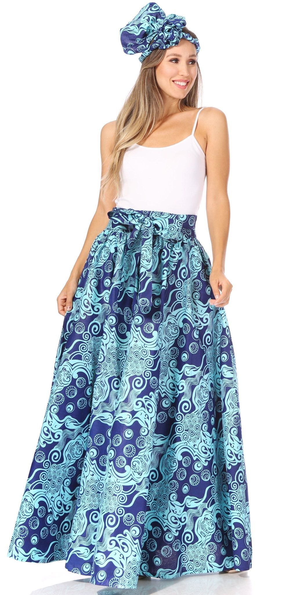 Sakkas Asma's Second Convertible Traditional Wax Print Maxi Skirt with Adjustable Straps - Buy One, Get One 50% Off skirts La Vie Bien Sakkas Asma's Second Convertible Traditional Wax Print Maxi Skirt with Adjustable Straps - Buy One, Get One 50% Off