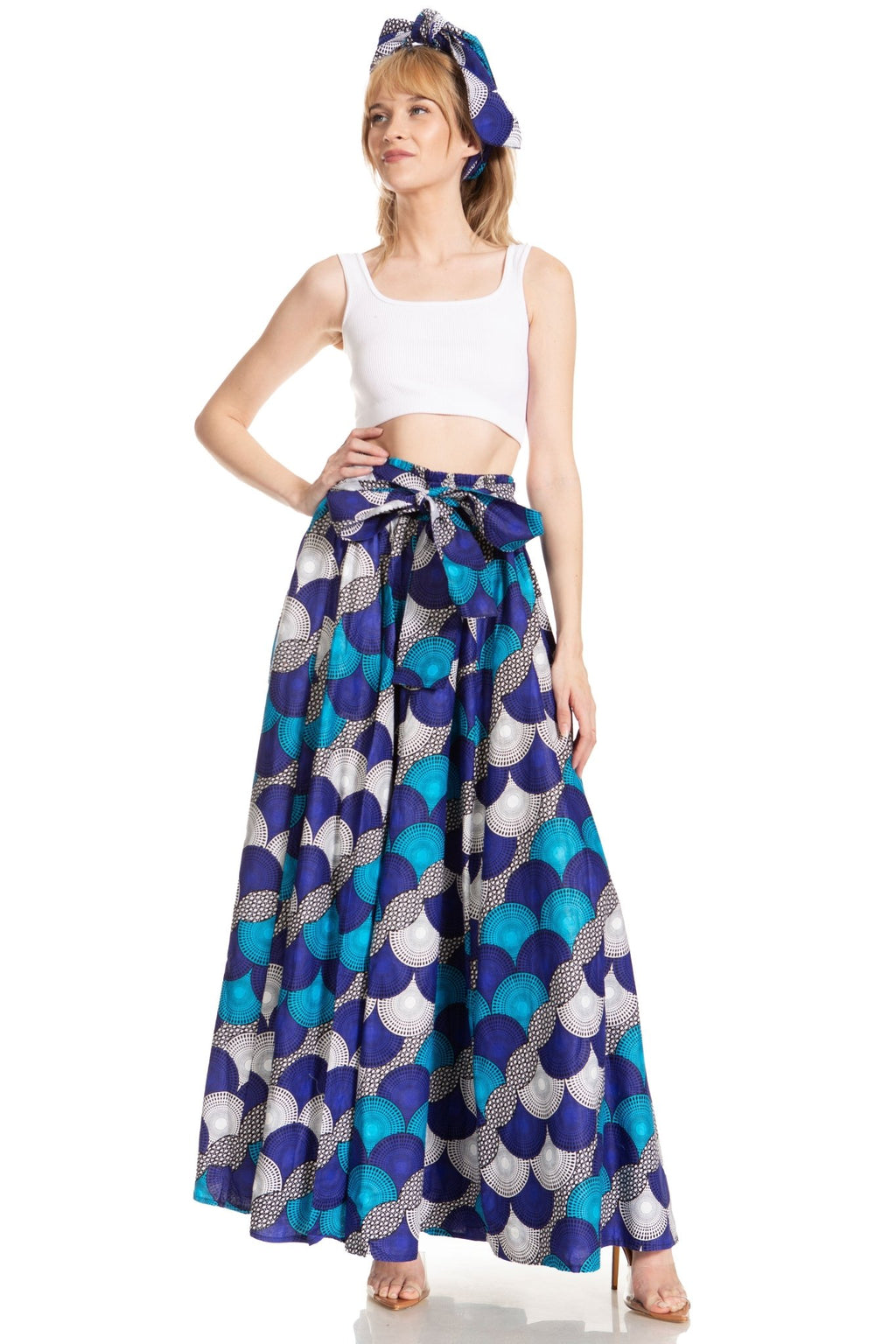 Sakkas Asma's Second Convertible Traditional Wax Print Maxi Skirt with Adjustable Straps - Buy One, Get One 50% Off skirts La Vie Bien Sakkas Asma's Second Convertible Traditional Wax Print Maxi Skirt with Adjustable Straps - Buy One, Get One 50% Off