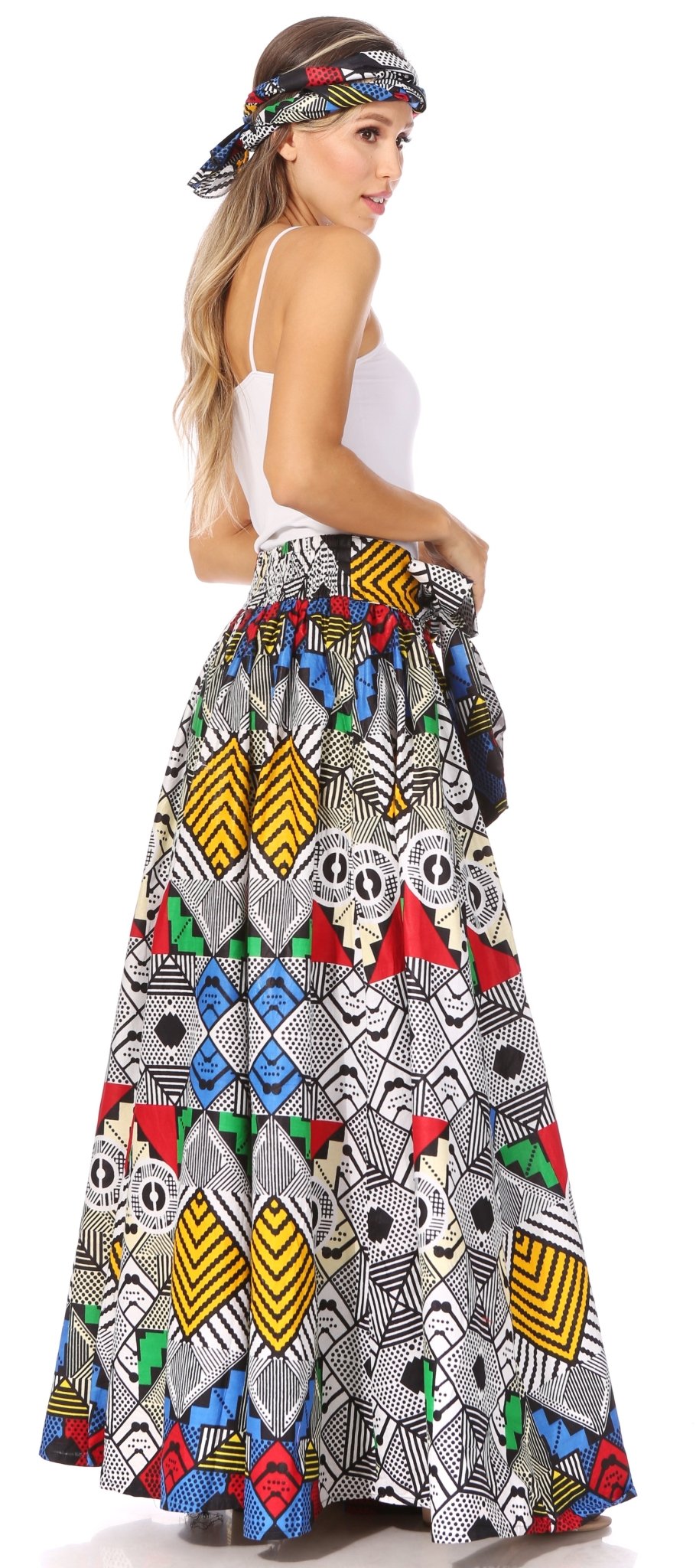 Sakkas Asma's Second Convertible Traditional Wax Print Maxi Skirt with Adjustable Straps - Buy One, Get One 50% Off skirts La Vie Bien Sakkas Asma's Second Convertible Traditional Wax Print Maxi Skirt with Adjustable Straps - Buy One, Get One 50% Off
