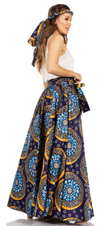Sakkas Asma's Second Convertible Traditional Wax Print Maxi Skirt with Adjustable Straps - Buy One, Get One 50% Off skirts La Vie Bien Sakkas Asma's Second Convertible Traditional Wax Print Maxi Skirt with Adjustable Straps - Buy One, Get One 50% Off