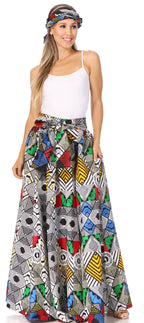 Sakkas Asma's Second Convertible Traditional Wax Print Maxi Skirt with Adjustable Straps - Buy One, Get One 50% Off skirts La Vie Bien Sakkas Asma's Second Convertible Traditional Wax Print Maxi Skirt with Adjustable Straps - Buy One, Get One 50% Off