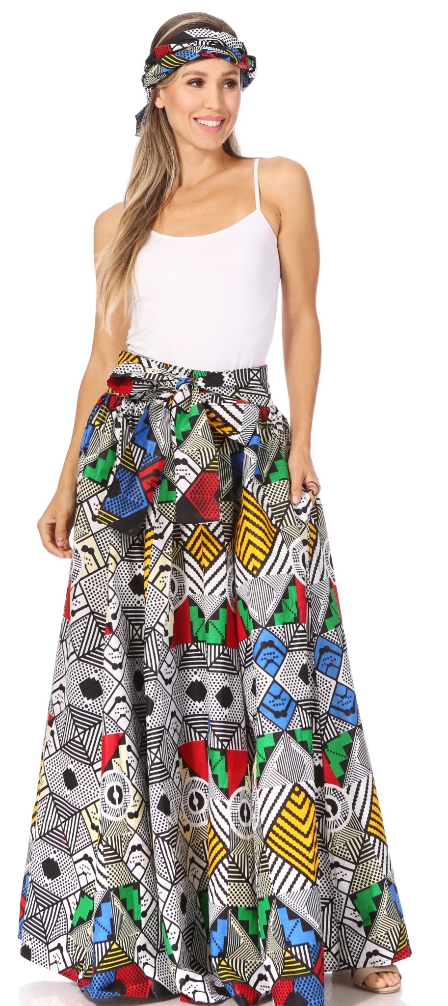 Sakkas Asma's Second Convertible Traditional Wax Print Maxi Skirt with Adjustable Straps - Buy One, Get One 50% Off skirts La Vie Bien Sakkas Asma's Second Convertible Traditional Wax Print Maxi Skirt with Adjustable Straps - Buy One, Get One 50% Off