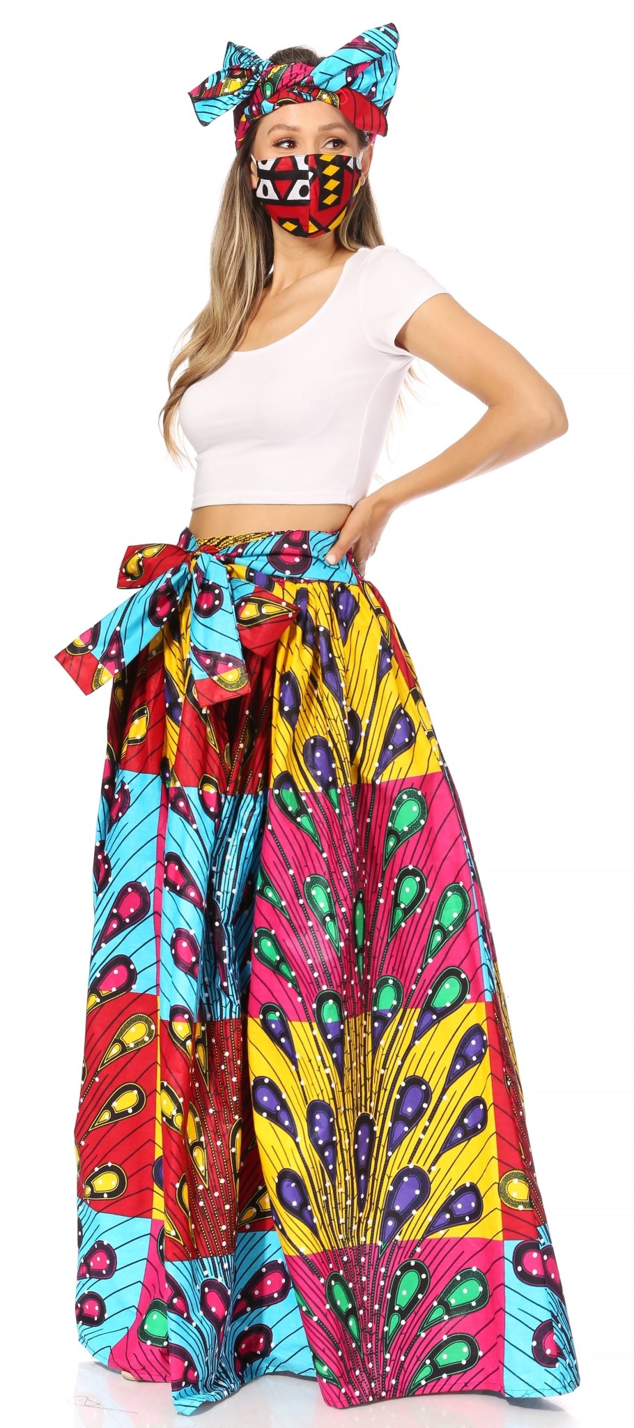 Sakkas Asma's Second Convertible Traditional Wax Print Maxi Skirt with Adjustable Straps - Buy One, Get One 50% Off skirts La Vie Bien Sakkas Asma's Second Convertible Traditional Wax Print Maxi Skirt with Adjustable Straps - Buy One, Get One 50% Off