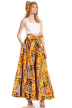 Sakkas Asma's Second Convertible Traditional Wax Print Maxi Skirt with Adjustable Straps - Buy One, Get One 50% Off skirts La Vie Bien Sakkas Asma's Second Convertible Traditional Wax Print Maxi Skirt with Adjustable Straps - Buy One, Get One 50% Off