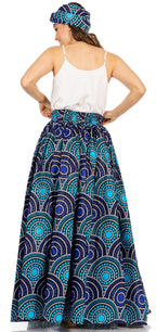 Sakkas Asma's Second Convertible Traditional Wax Print Maxi Skirt with Adjustable Straps - Buy One, Get One 50% Off skirts La Vie Bien Sakkas Asma's Second Convertible Traditional Wax Print Maxi Skirt with Adjustable Straps - Buy One, Get One 50% Off