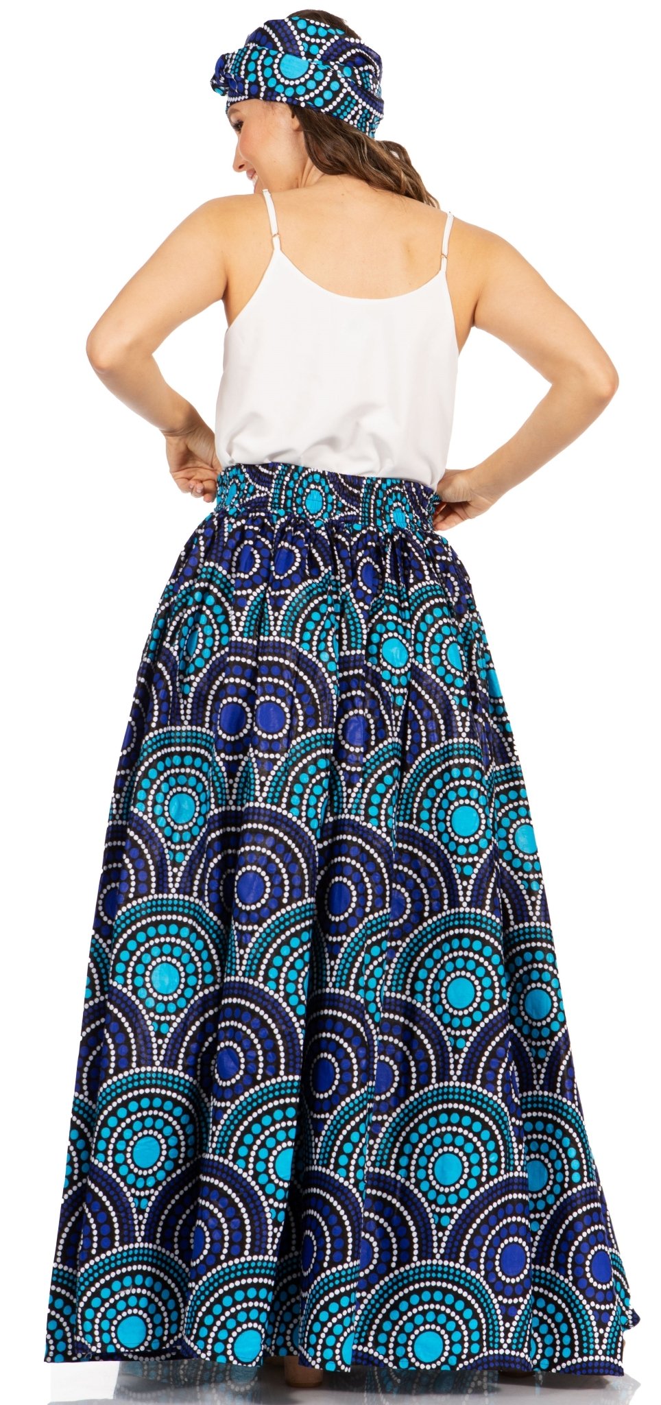 Sakkas Asma's Second Convertible Traditional Wax Print Maxi Skirt with Adjustable Straps - Buy One, Get One 50% Off skirts La Vie Bien Sakkas Asma's Second Convertible Traditional Wax Print Maxi Skirt with Adjustable Straps - Buy One, Get One 50% Off