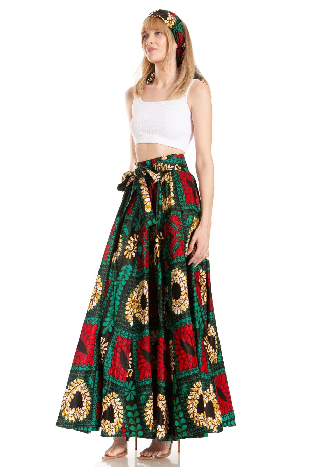 Sakkas Asma's Second Convertible Traditional Wax Print Maxi Skirt with Adjustable Straps - Buy One, Get One 50% Off skirts La Vie Bien Sakkas Asma's Second Convertible Traditional Wax Print Maxi Skirt with Adjustable Straps - Buy One, Get One 50% Off