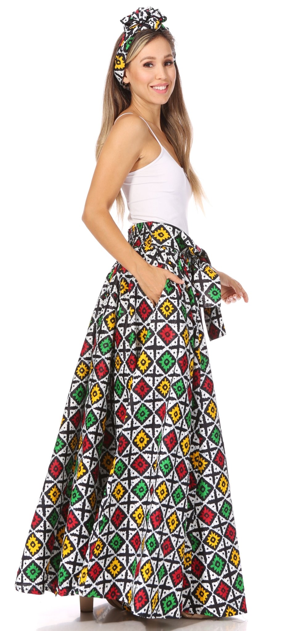 Sakkas Asma's Second Convertible Traditional Wax Print Maxi Skirt with Adjustable Straps - Buy One, Get One 50% Off skirts La Vie Bien Sakkas Asma's Second Convertible Traditional Wax Print Maxi Skirt with Adjustable Straps - Buy One, Get One 50% Off
