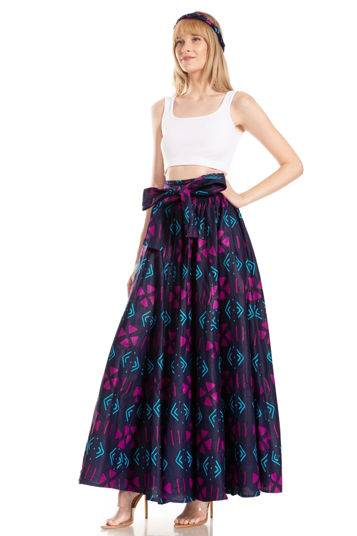 Sakkas Asma's Second Convertible Traditional Wax Print Maxi Skirt with Adjustable Straps - Buy One, Get One 50% Off skirts La Vie Bien Sakkas Asma's Second Convertible Traditional Wax Print Maxi Skirt with Adjustable Straps - Buy One, Get One 50% Off