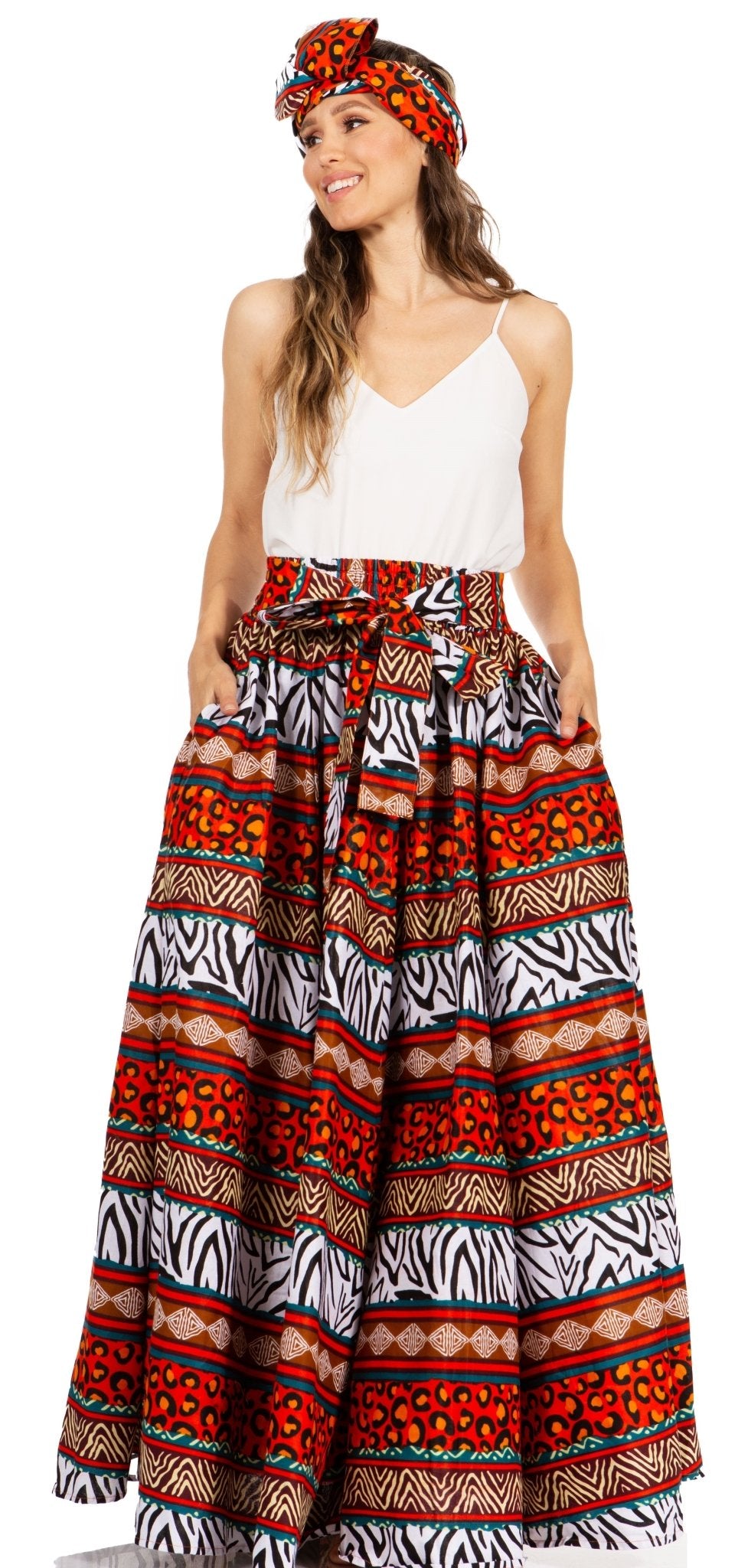 Sakkas Asma's Second Convertible Traditional Wax Print Maxi Skirt with Adjustable Straps - Buy One, Get One 50% Off skirts La Vie Bien Sakkas Asma's Second Convertible Traditional Wax Print Maxi Skirt with Adjustable Straps - Buy One, Get One 50% Off