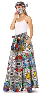 Sakkas Asma's Second Convertible Traditional Wax Print Maxi Skirt with Adjustable Straps - Buy One, Get One 50% Off skirts La Vie Bien Sakkas Asma's Second Convertible Traditional Wax Print Maxi Skirt with Adjustable Straps - Buy One, Get One 50% Off