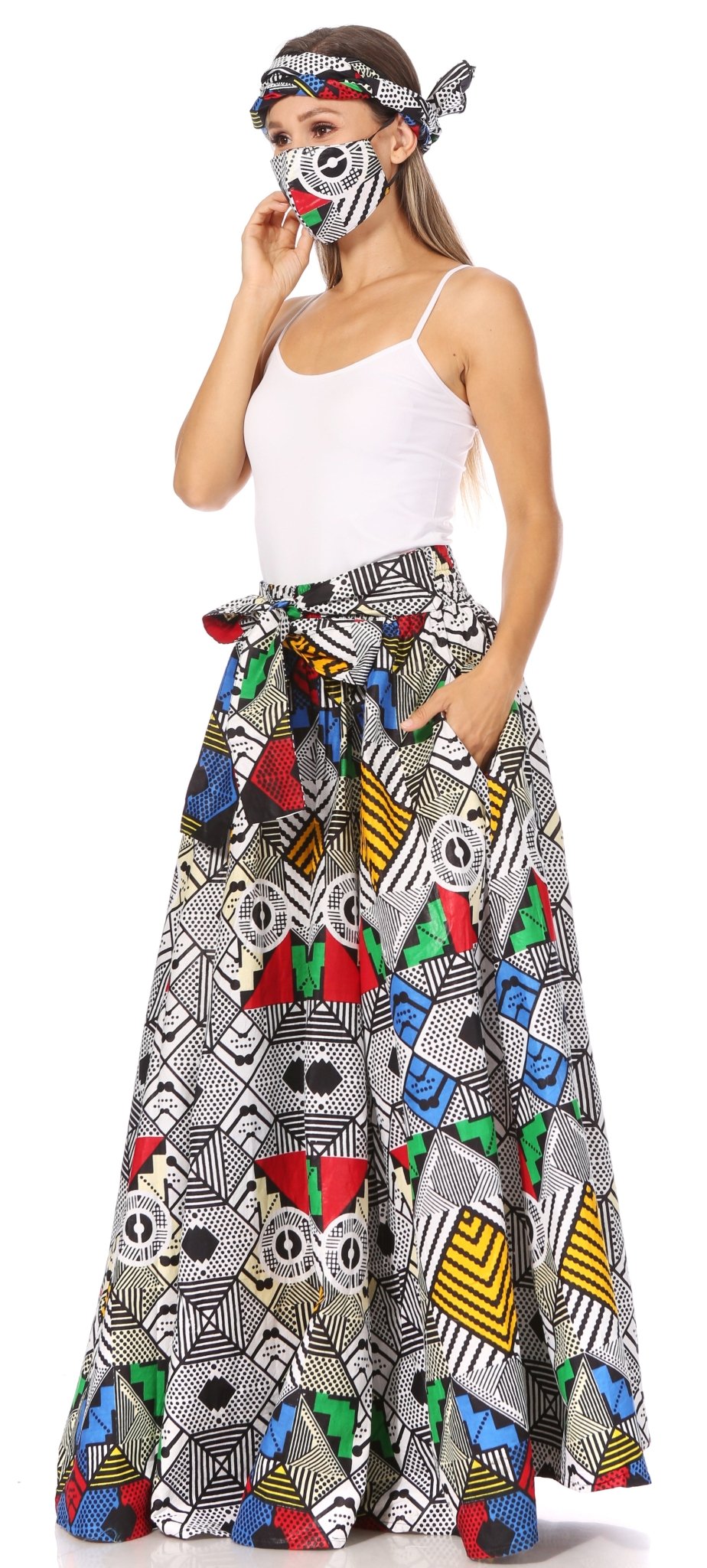 Sakkas Asma's Second Convertible Traditional Wax Print Maxi Skirt with Adjustable Straps - Buy One, Get One 50% Off skirts La Vie Bien Sakkas Asma's Second Convertible Traditional Wax Print Maxi Skirt with Adjustable Straps - Buy One, Get One 50% Off