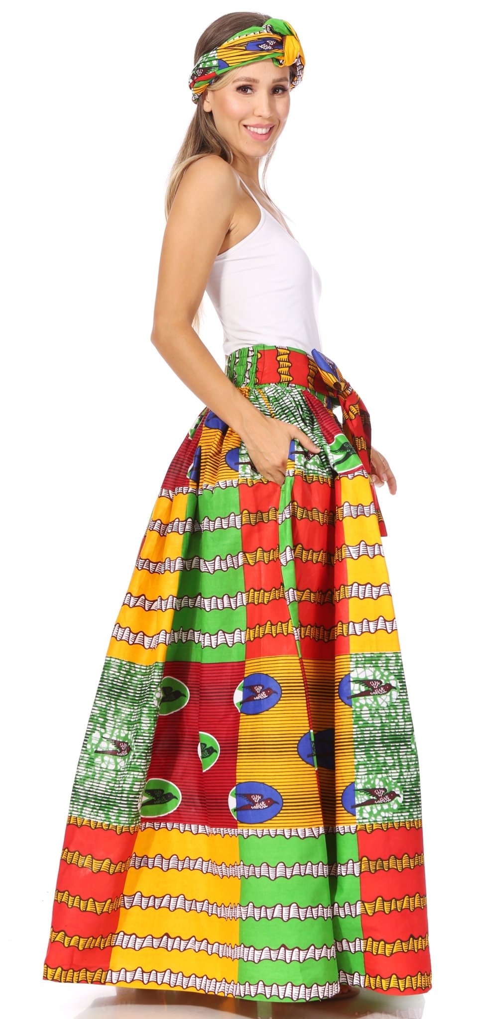 Sakkas Asma's Second Convertible Traditional Wax Print Maxi Skirt with Adjustable Straps - Buy One, Get One 50% Off skirts La Vie Bien Sakkas Asma's Second Convertible Traditional Wax Print Maxi Skirt with Adjustable Straps - Buy One, Get One 50% Off