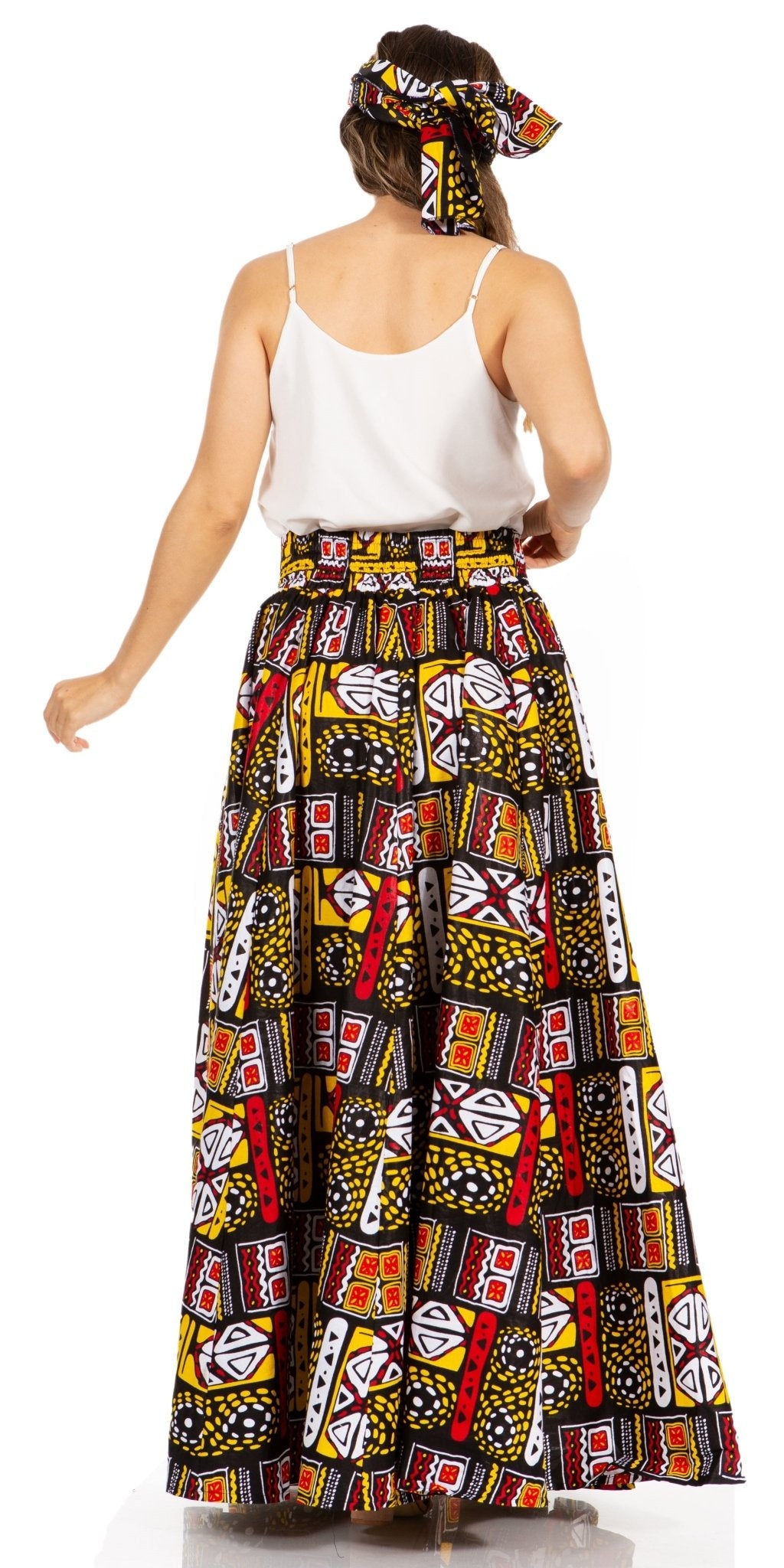 Sakkas Asma's Second Convertible Traditional Wax Print Maxi Skirt with Adjustable Straps - Buy One, Get One 50% Off skirts La Vie Bien Sakkas Asma's Second Convertible Traditional Wax Print Maxi Skirt with Adjustable Straps - Buy One, Get One 50% Off