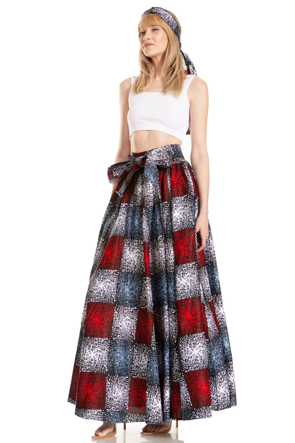 Sakkas Asma's Second Convertible Traditional Wax Print Maxi Skirt with Adjustable Straps - Buy One, Get One 50% Off skirts La Vie Bien Sakkas Asma's Second Convertible Traditional Wax Print Maxi Skirt with Adjustable Straps - Buy One, Get One 50% Off