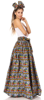 Sakkas Asma's Second Convertible Traditional Wax Print Maxi Skirt with Adjustable Straps - Buy One, Get One 50% Off skirts La Vie Bien Sakkas Asma's Second Convertible Traditional Wax Print Maxi Skirt with Adjustable Straps - Buy One, Get One 50% Off