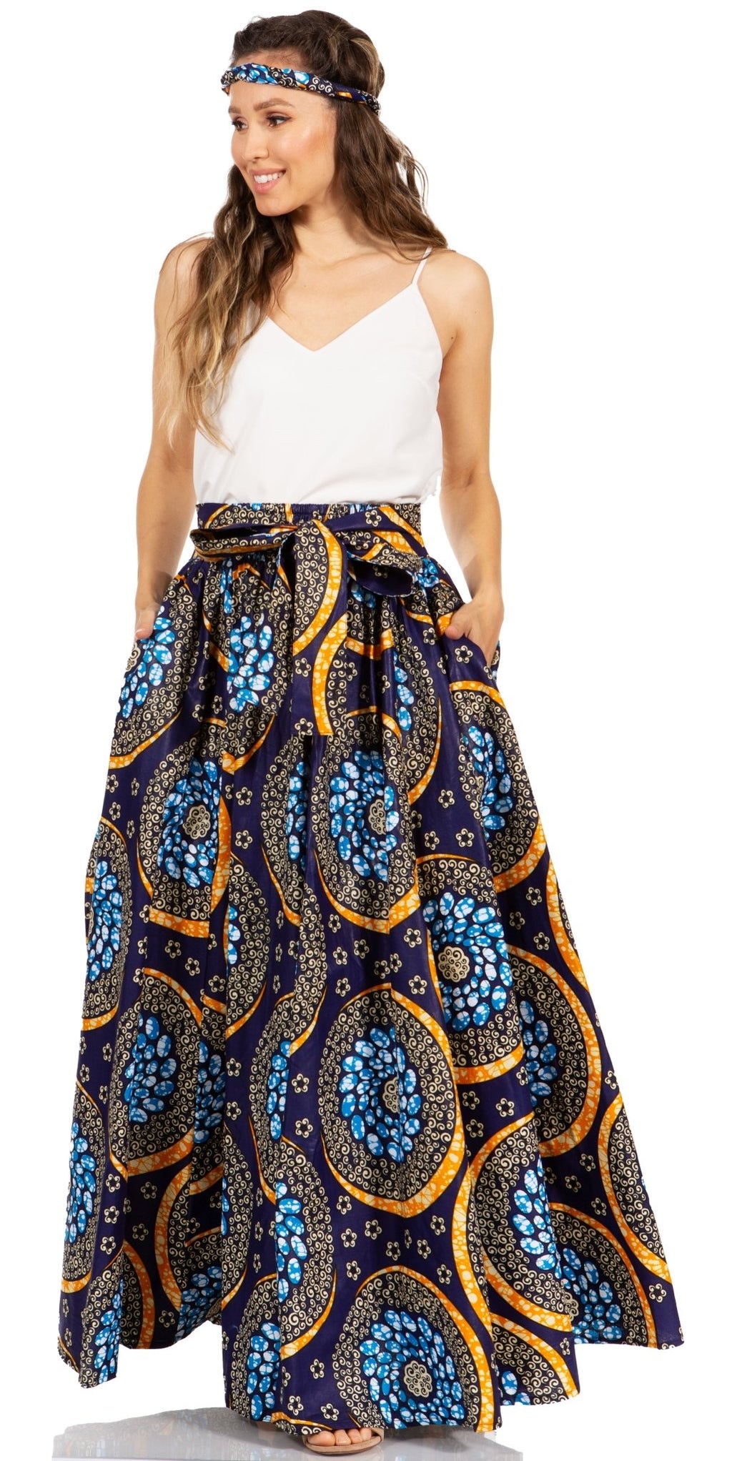 Sakkas Asma's Second Convertible Traditional Wax Print Maxi Skirt with Adjustable Straps - Buy One, Get One 50% Off skirts La Vie Bien Sakkas Asma's Second Convertible Traditional Wax Print Maxi Skirt with Adjustable Straps - Buy One, Get One 50% Off