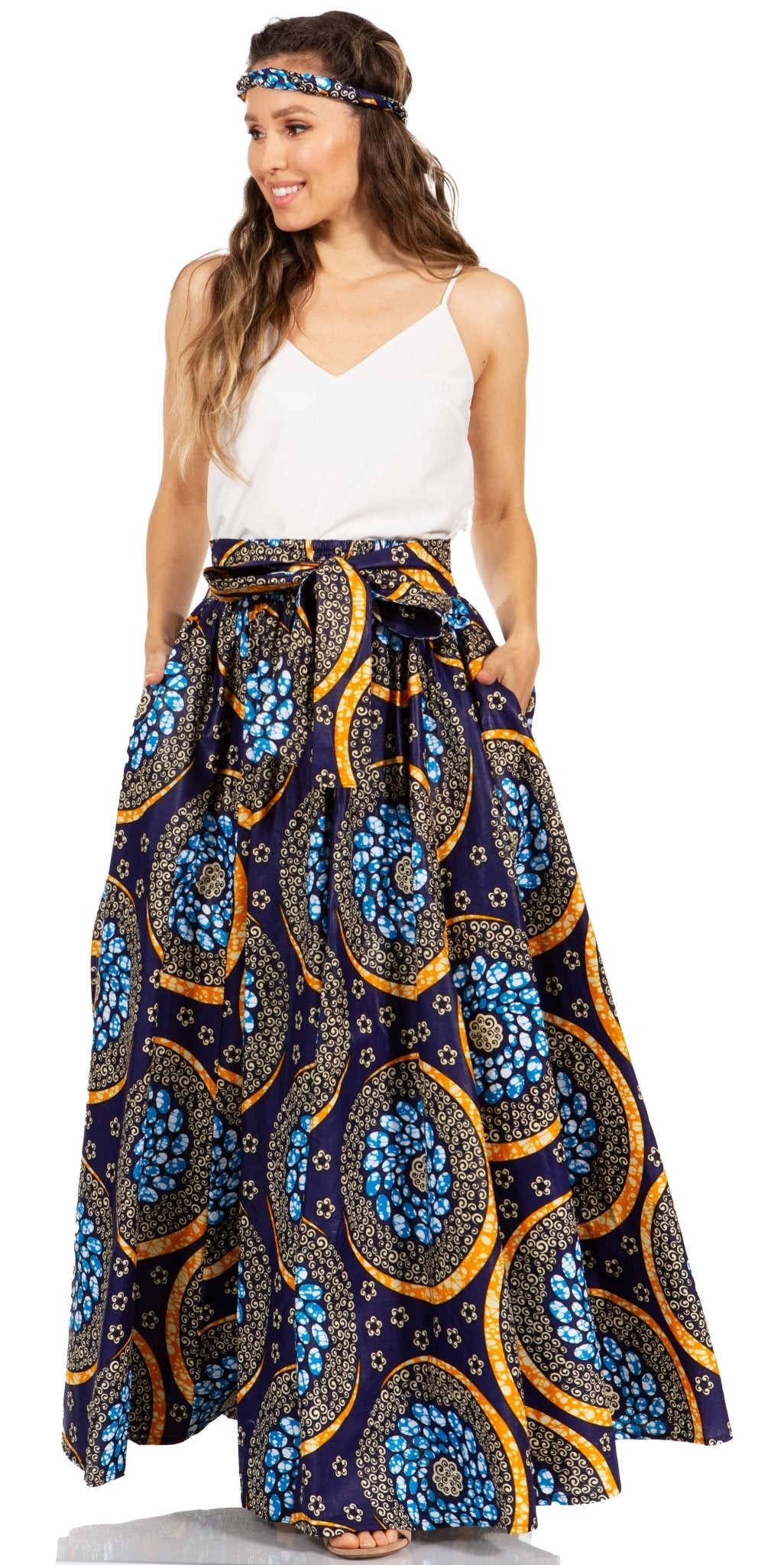 Sakkas Asma's Second Convertible Traditional Wax Print Maxi Skirt with Adjustable Straps - Buy One, Get One 50% Off skirts La Vie Bien Sakkas Asma's Second Convertible Traditional Wax Print Maxi Skirt with Adjustable Straps - Buy One, Get One 50% Off