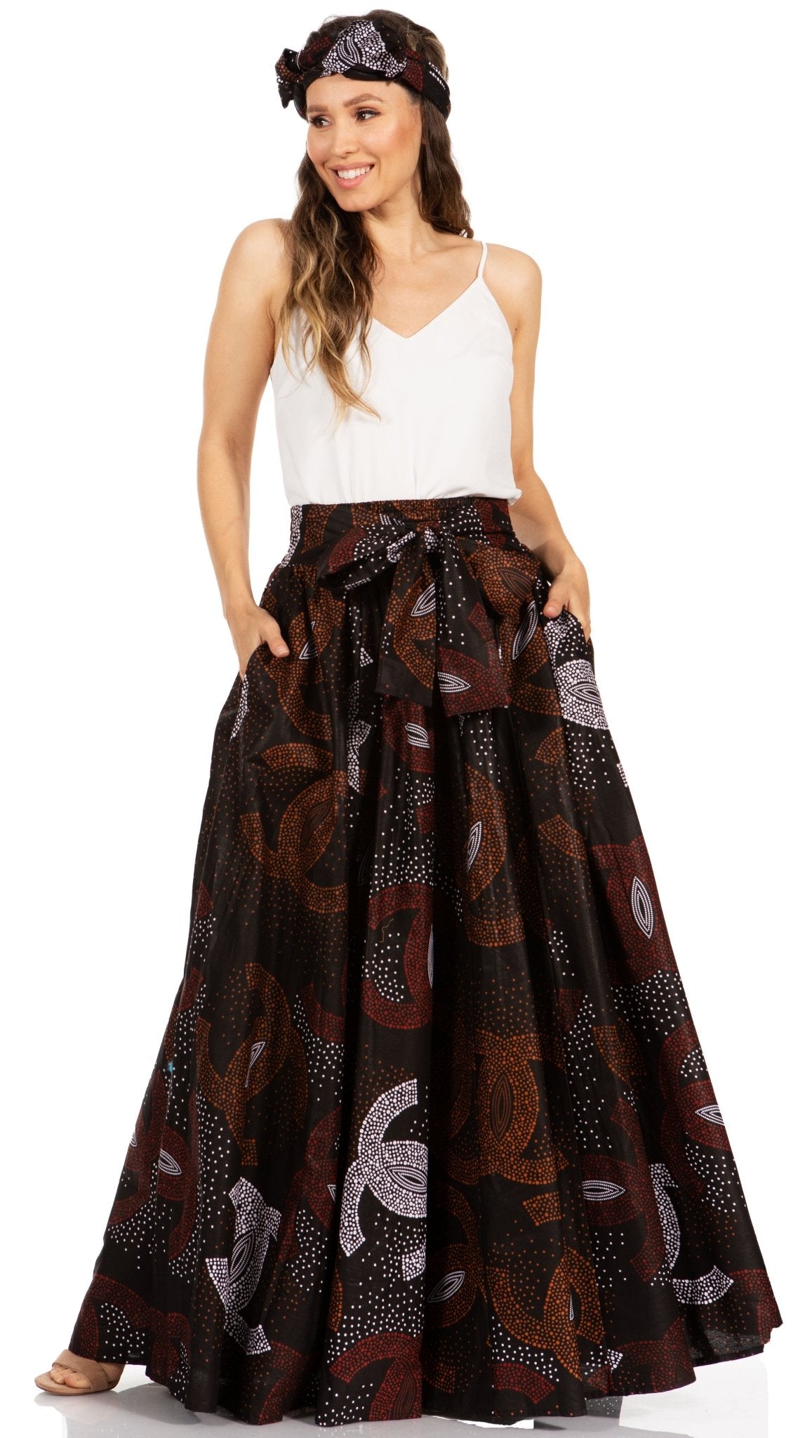 Sakkas Asma's Second Convertible Traditional Wax Print Maxi Skirt with Adjustable Straps - Buy One, Get One 50% Off skirts La Vie Bien Sakkas Asma's Second Convertible Traditional Wax Print Maxi Skirt with Adjustable Straps - Buy One, Get One 50% Off