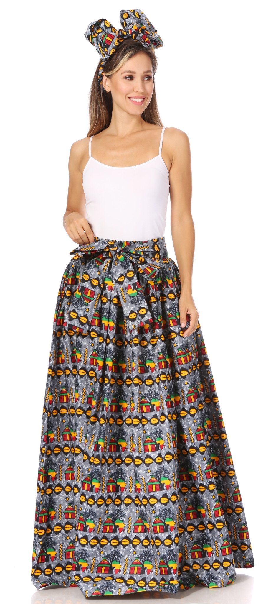 Sakkas Asma's Second Convertible Traditional Wax Print Maxi Skirt with Adjustable Straps - Buy One, Get One 50% Off skirts La Vie Bien Sakkas Asma's Second Convertible Traditional Wax Print Maxi Skirt with Adjustable Straps - Buy One, Get One 50% Off