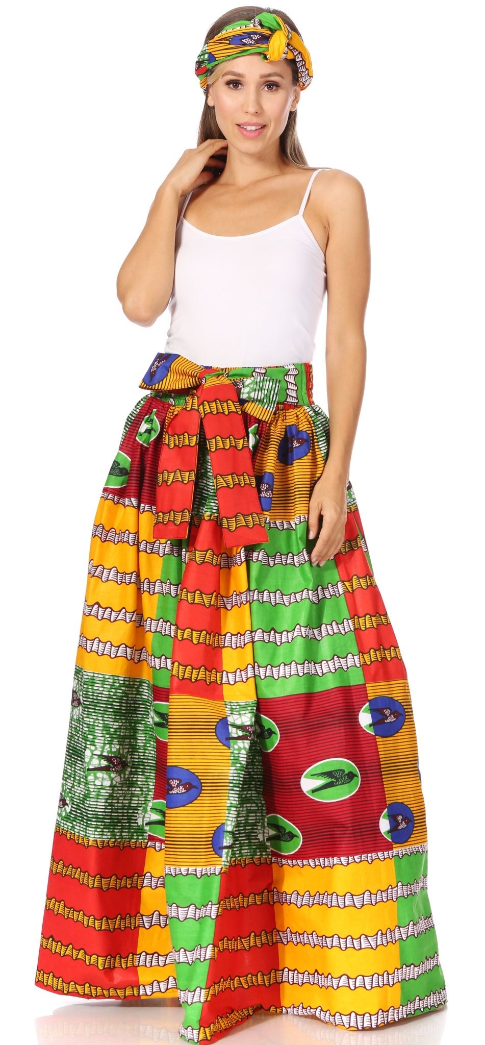Sakkas Asma's Second Convertible Traditional Wax Print Maxi Skirt with Adjustable Straps - Buy One, Get One 50% Off skirts La Vie Bien Sakkas Asma's Second Convertible Traditional Wax Print Maxi Skirt with Adjustable Straps - Buy One, Get One 50% Off