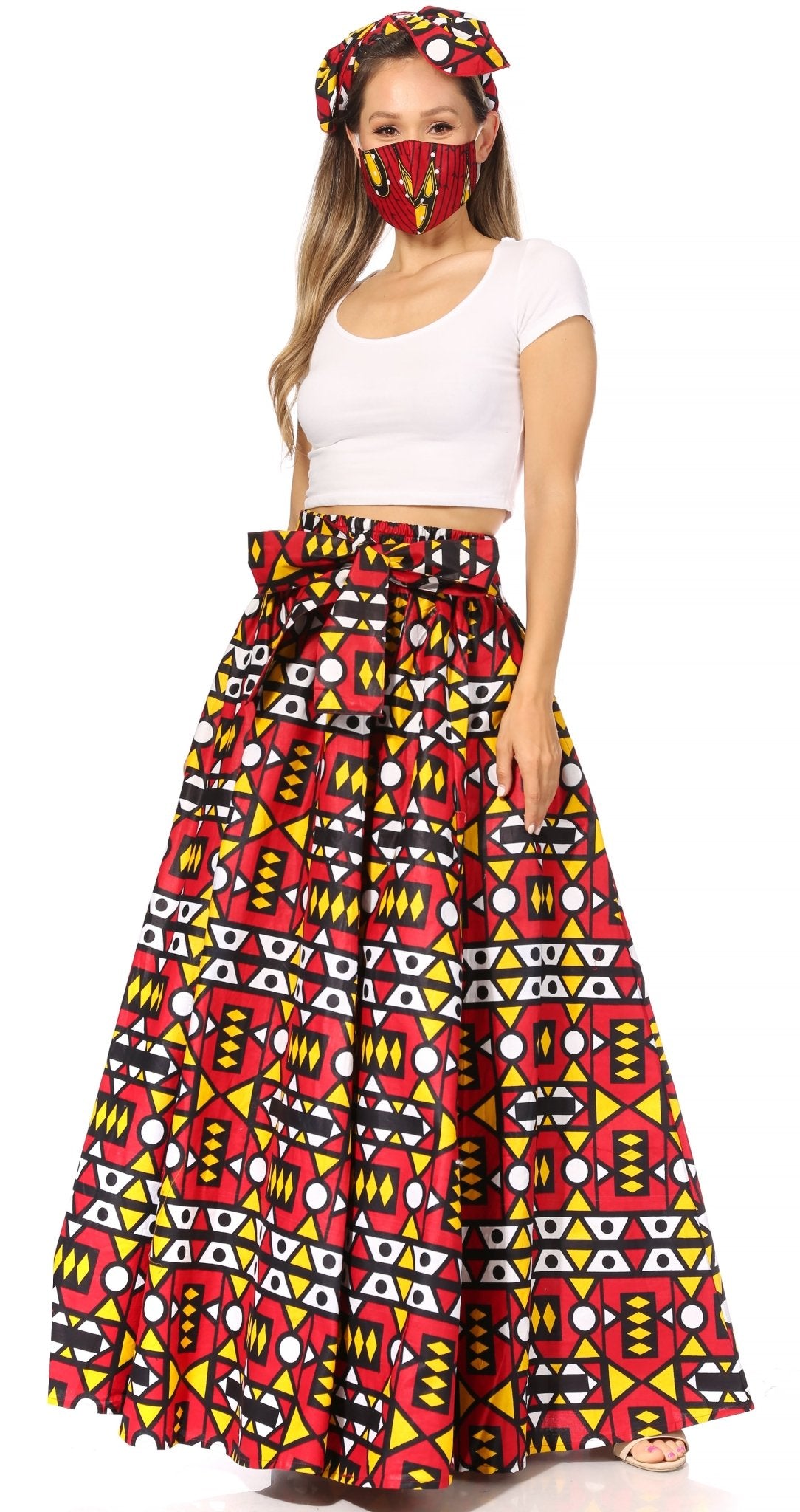 Sakkas Asma's Second Convertible Traditional Wax Print Maxi Skirt with Adjustable Straps - Buy One, Get One 50% Off skirts La Vie Bien Sakkas Asma's Second Convertible Traditional Wax Print Maxi Skirt with Adjustable Straps - Buy One, Get One 50% Off