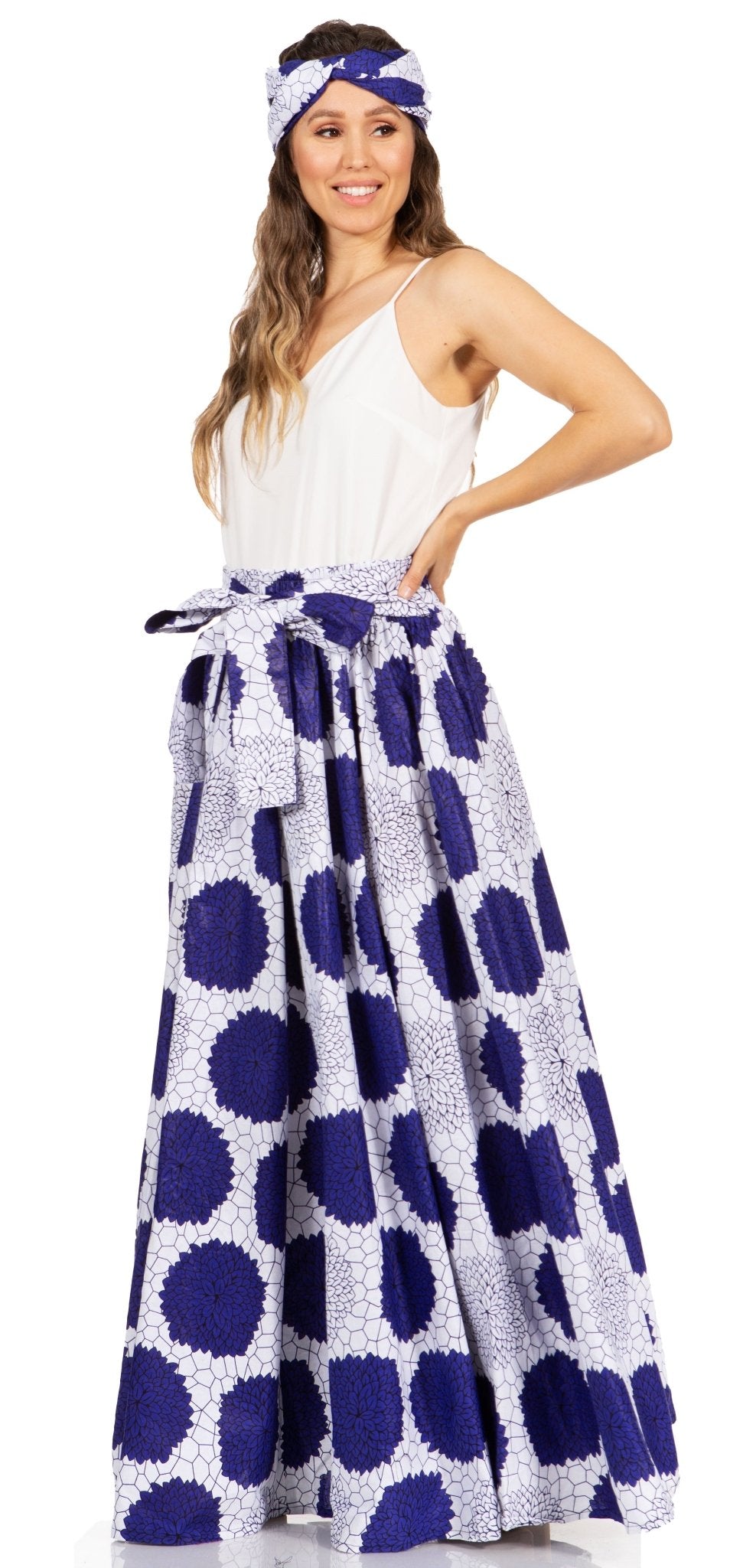 Sakkas Asma's Second Convertible Traditional Wax Print Maxi Skirt with Adjustable Straps - Buy One, Get One 50% Off skirts La Vie Bien Sakkas Asma's Second Convertible Traditional Wax Print Maxi Skirt with Adjustable Straps - Buy One, Get One 50% Off
