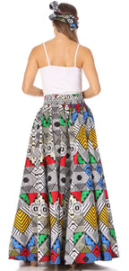 Sakkas Asma's Second Convertible Traditional Wax Print Maxi Skirt with Adjustable Straps - Buy One, Get One 50% Off skirts La Vie Bien Sakkas Asma's Second Convertible Traditional Wax Print Maxi Skirt with Adjustable Straps - Buy One, Get One 50% Off