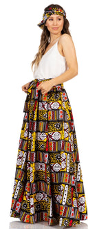 Sakkas Asma's Second Convertible Traditional Wax Print Maxi Skirt with Adjustable Straps - Buy One, Get One 50% Off skirts La Vie Bien Sakkas Asma's Second Convertible Traditional Wax Print Maxi Skirt with Adjustable Straps - Buy One, Get One 50% Off