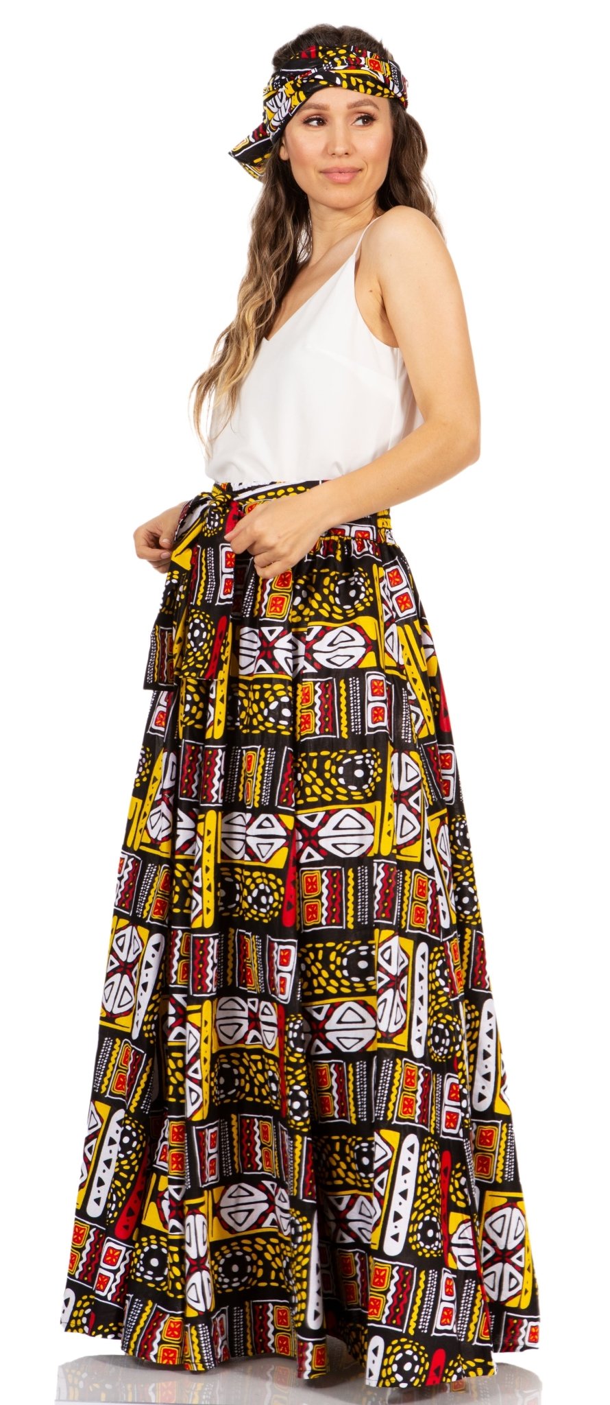 Sakkas Asma's Second Convertible Traditional Wax Print Maxi Skirt with Adjustable Straps - Buy One, Get One 50% Off skirts La Vie Bien Sakkas Asma's Second Convertible Traditional Wax Print Maxi Skirt with Adjustable Straps - Buy One, Get One 50% Off