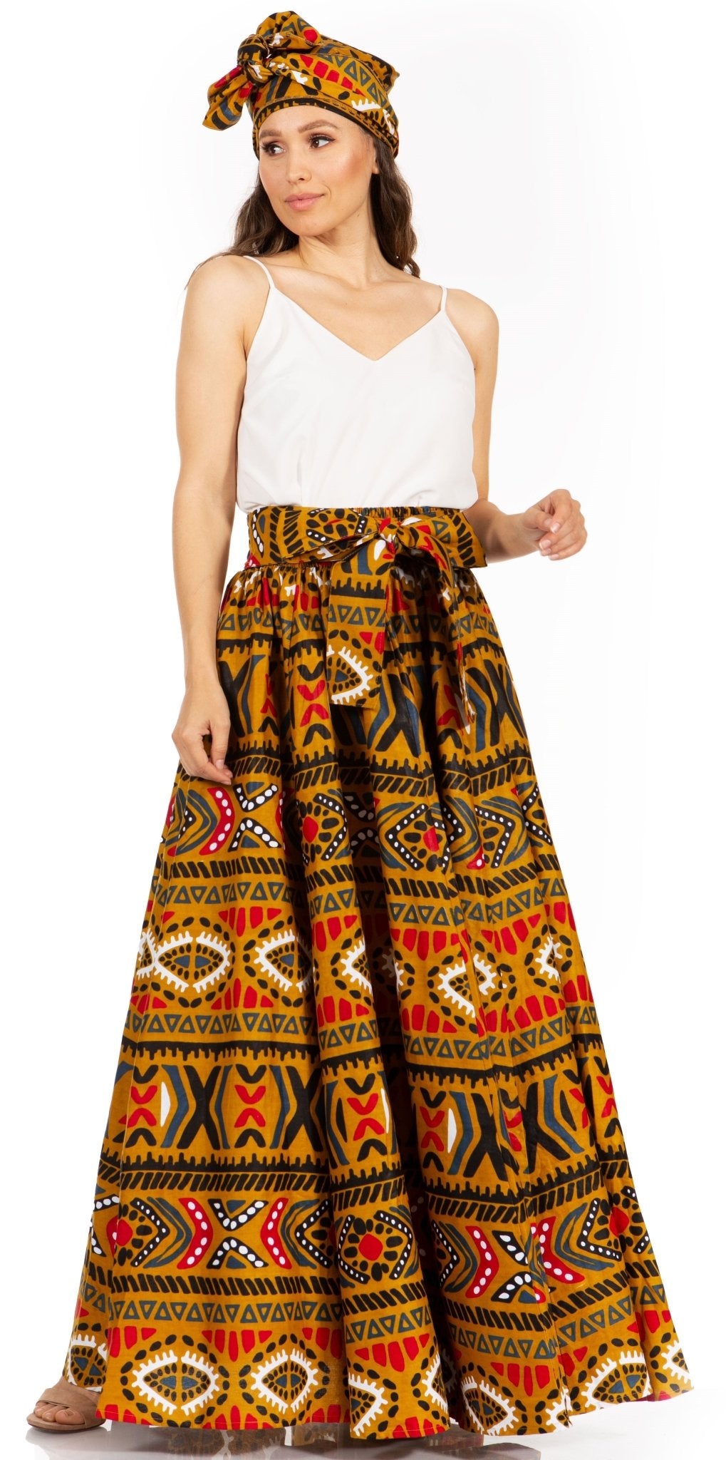 Sakkas Asma's Second Convertible Traditional Wax Print Maxi Skirt with Adjustable Straps - Buy One, Get One 50% Off skirts La Vie Bien Sakkas Asma's Second Convertible Traditional Wax Print Maxi Skirt with Adjustable Straps - Buy One, Get One 50% Off