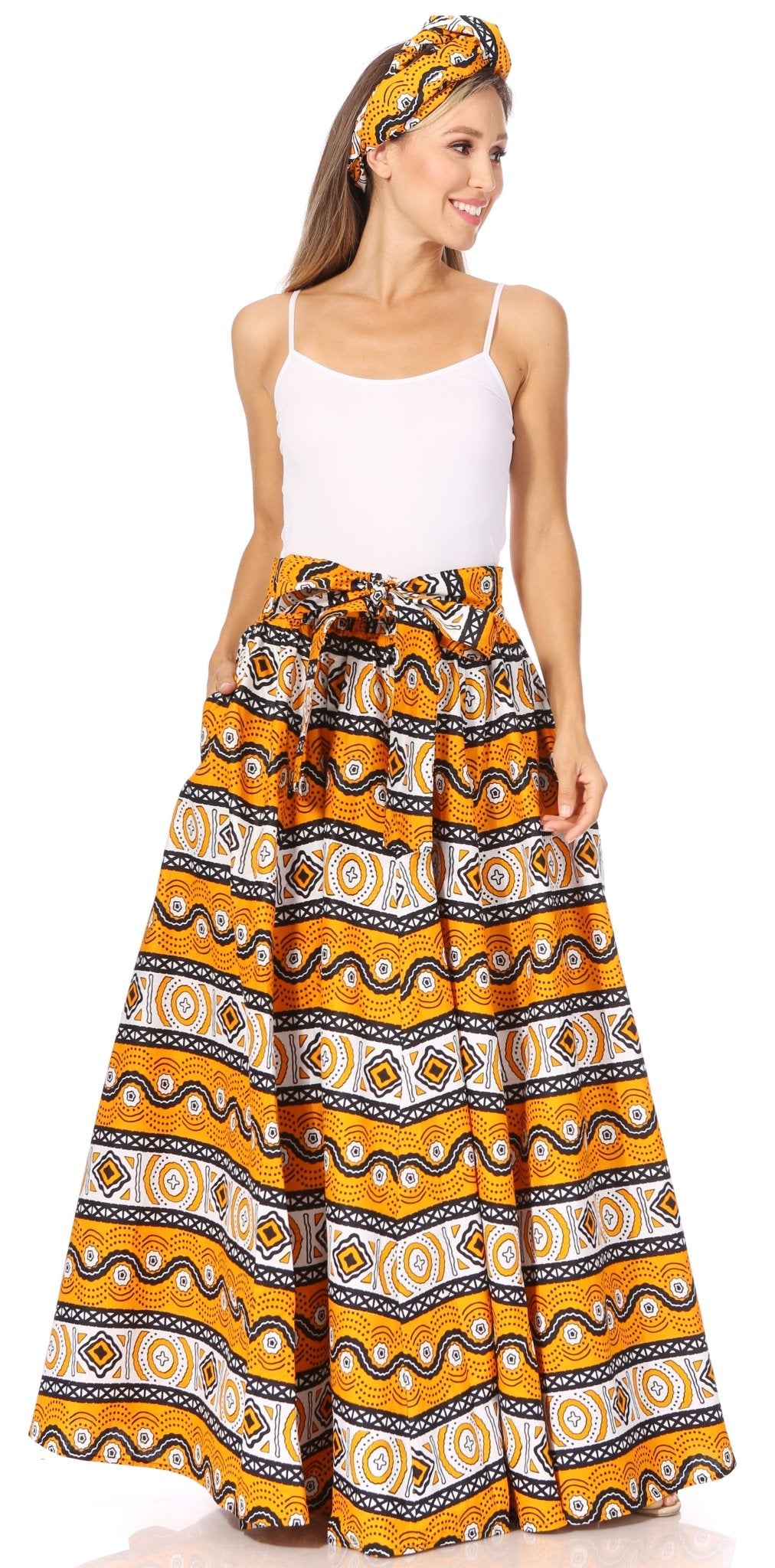 Sakkas Asma's Second Convertible Traditional Wax Print Maxi Skirt with Adjustable Straps - Buy One, Get One 50% Off skirts La Vie Bien Sakkas Asma's Second Convertible Traditional Wax Print Maxi Skirt with Adjustable Straps - Buy One, Get One 50% Off