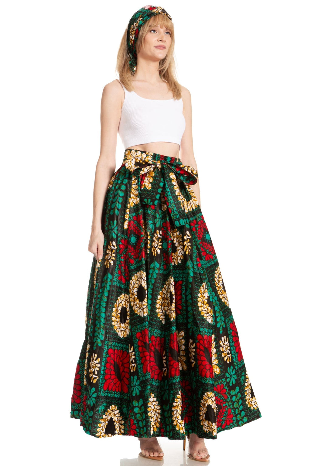 Sakkas Asma's Second Convertible Traditional Wax Print Maxi Skirt with Adjustable Straps - Buy One, Get One 50% Off skirts La Vie Bien Sakkas Asma's Second Convertible Traditional Wax Print Maxi Skirt with Adjustable Straps - Buy One, Get One 50% Off