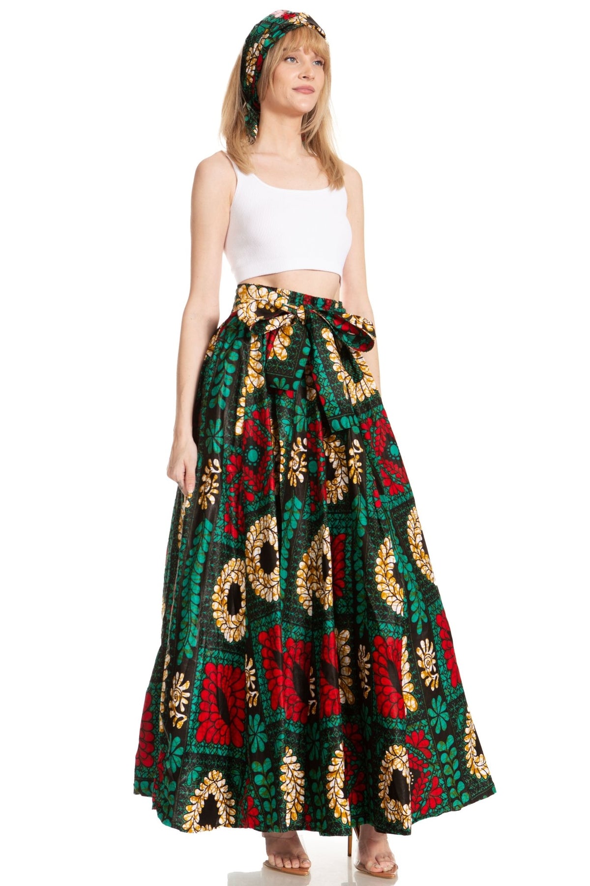 Sakkas Asma's Second Convertible Traditional Wax Print Maxi Skirt with Adjustable Straps - Buy One, Get One 50% Off skirts La Vie Bien Sakkas Asma's Second Convertible Traditional Wax Print Maxi Skirt with Adjustable Straps - Buy One, Get One 50% Off