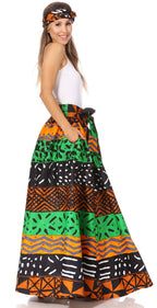 Sakkas Asma's Second Convertible Traditional Wax Print Maxi Skirt with Adjustable Straps - Buy One, Get One 50% Off skirts La Vie Bien Sakkas Asma's Second Convertible Traditional Wax Print Maxi Skirt with Adjustable Straps - Buy One, Get One 50% Off