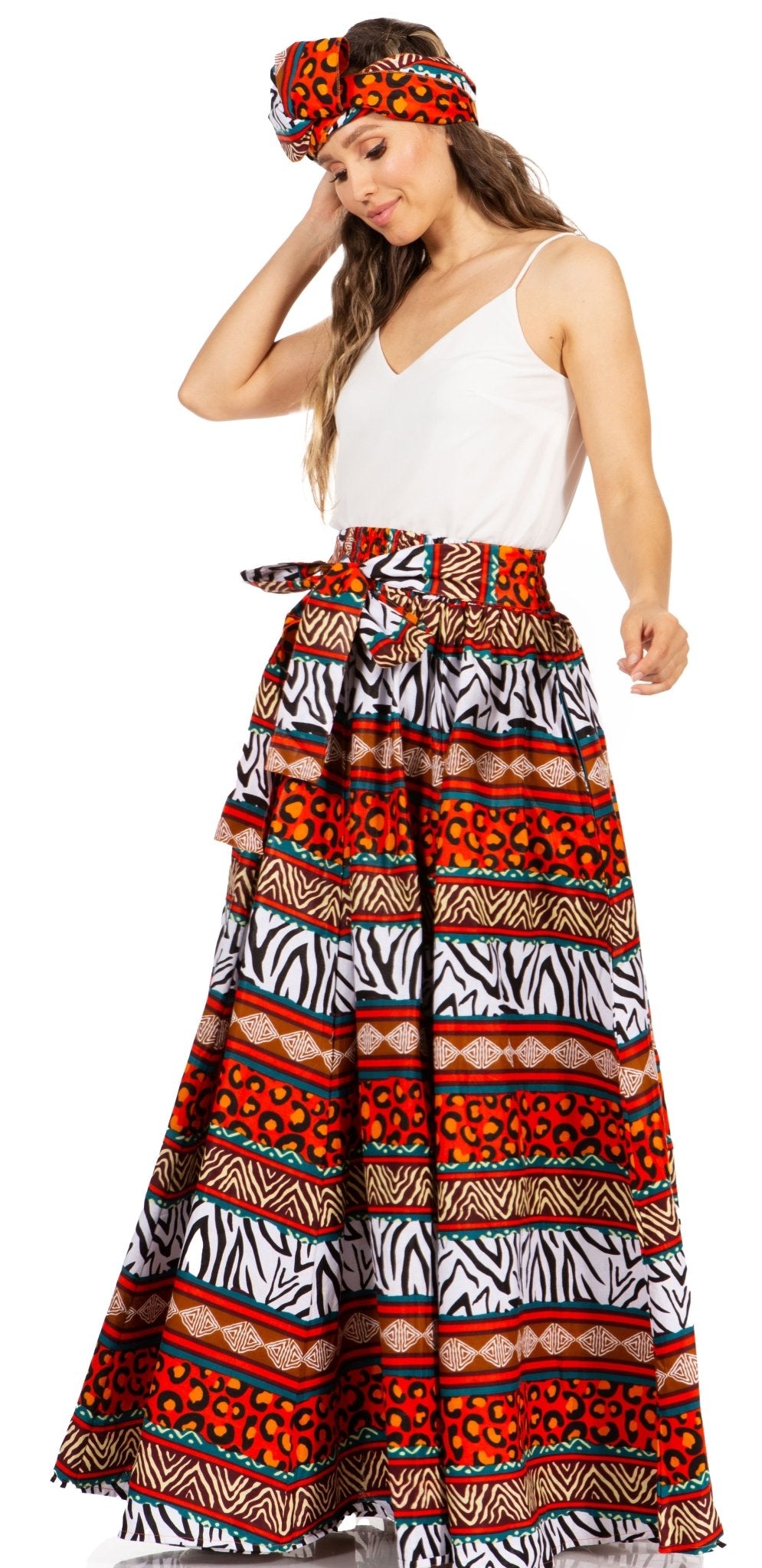 Sakkas Asma's Second Convertible Traditional Wax Print Maxi Skirt with Adjustable Straps - Buy One, Get One 50% Off skirts La Vie Bien Sakkas Asma's Second Convertible Traditional Wax Print Maxi Skirt with Adjustable Straps - Buy One, Get One 50% Off