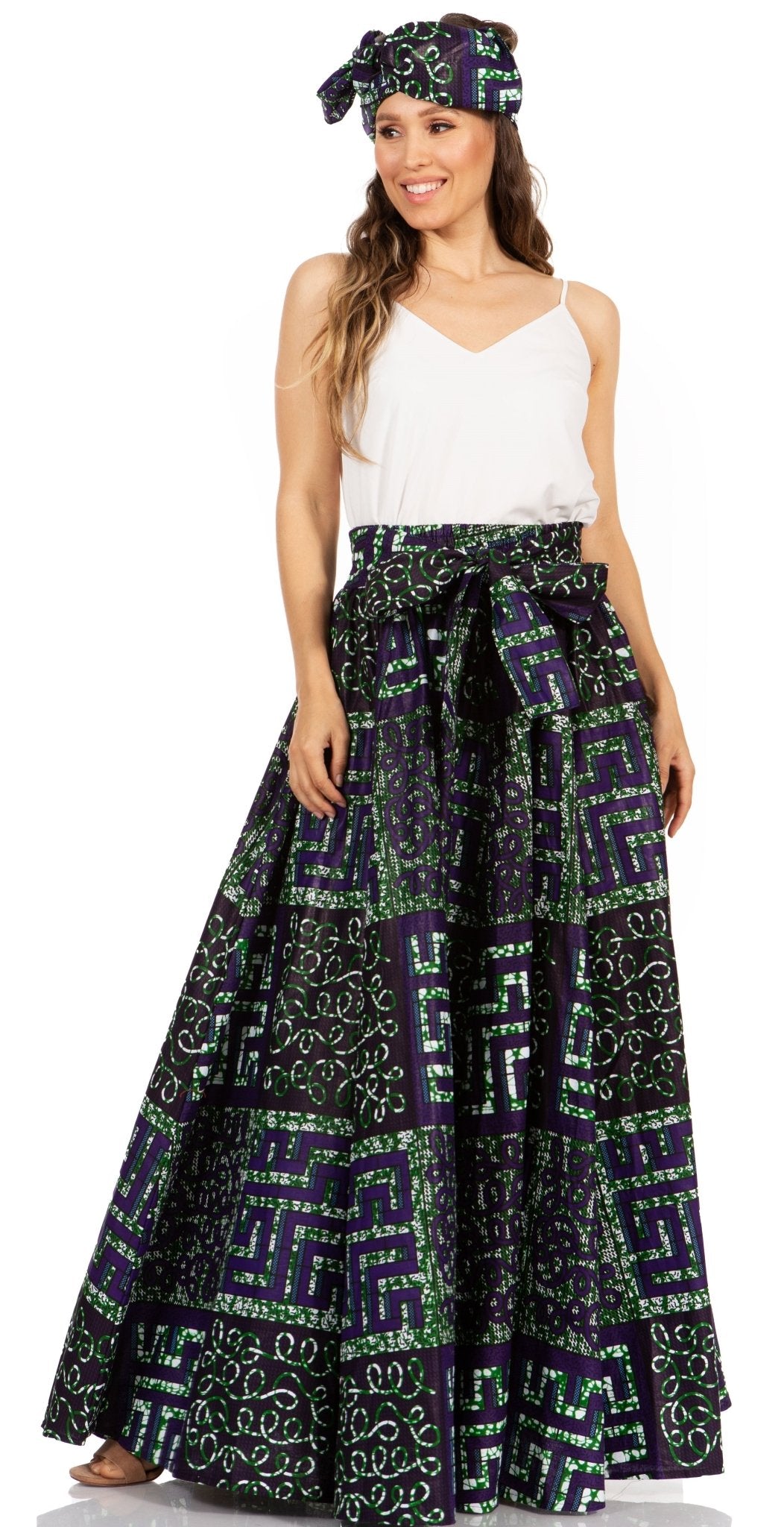 Sakkas Asma's Second Convertible Traditional Wax Print Maxi Skirt with Adjustable Straps - Buy One, Get One 50% Off skirts La Vie Bien Sakkas Asma's Second Convertible Traditional Wax Print Maxi Skirt with Adjustable Straps - Buy One, Get One 50% Off